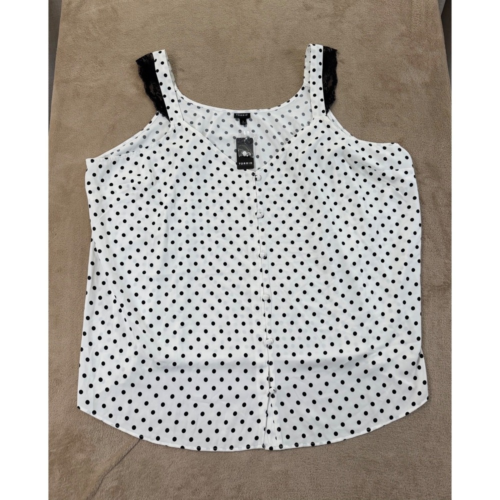 Torrid‎ Studio Lace Trim Womens Size 5X Button Front Tank White Polkadot NEW